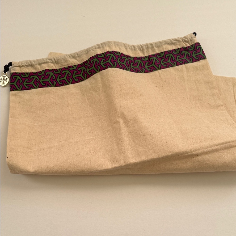 Tory Burch Beige Shoe Dust Bag  with Purple and Green Trim